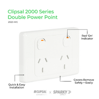 Clipsal 2025-WE | Double power point GPO 10Amp | White (2000 Series)