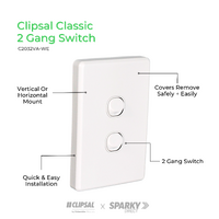 Clipsal C2032VA-WE | 2 Gang Switch 10Amp (Classic Series) | White