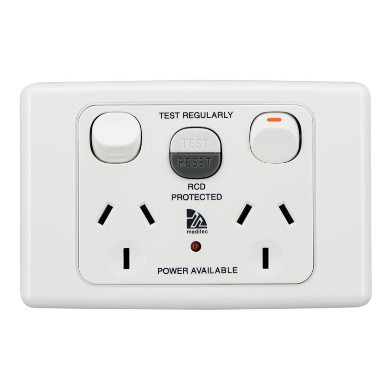 Clipsal ML2025RC10WE MEDILEC RCD Protected Twin Switch Socket