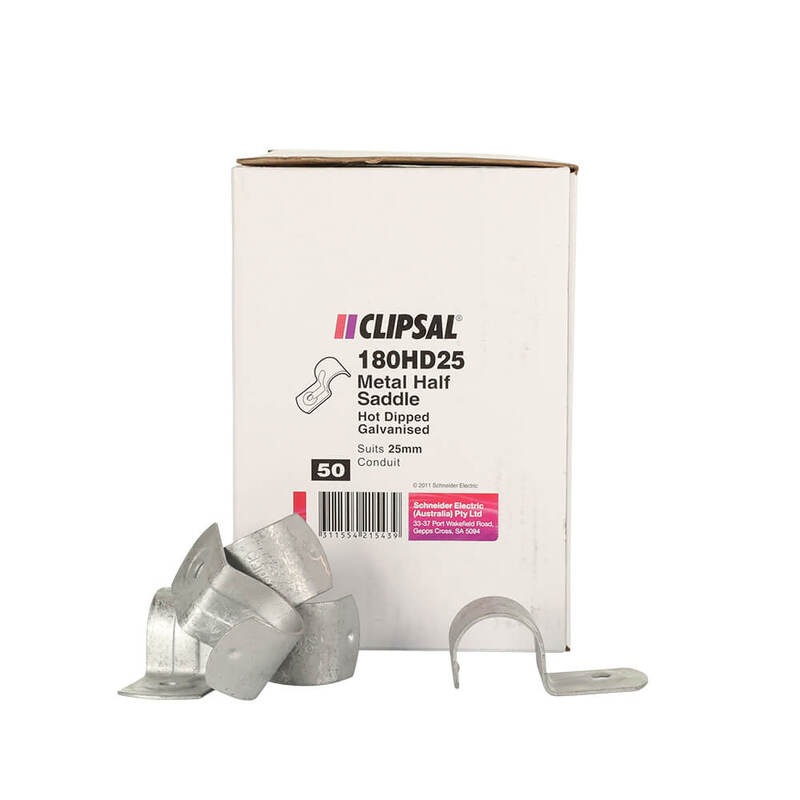 Clipsal 180HD25 Galvanised Half Saddles 25mm | 50 Pack