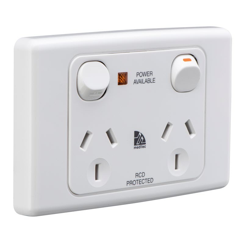 Clipsal ML2025WE MEDILEC Twin Switch Socket Outlet Power