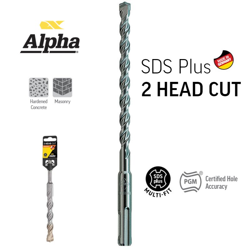 5 0 X 160mm Sds Plus German 2 Cutter Masonry Drill Bit Alpha Sp050160g