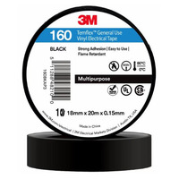 3M 3M160-BK | Temflex Vinyl Electrical Insulation Tape 18mm x 0.15mm x 20m | Black | Single Buy