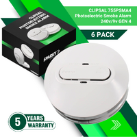 Clipsal 755PSMA4 | 6 x Photoelectric Smoke alarm 240v/9v GEN 4 | (Clipsal Bundle)