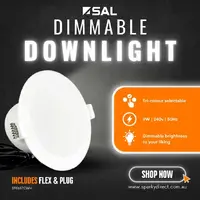 SAL Wave S9065TCWH | 9W Tri Colour LED Dimmable White Downlight | 92MM Hole